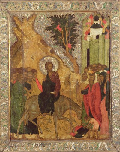 エルサレムへの入学、モスクワ学校（tempera on panel） 作： Russian School